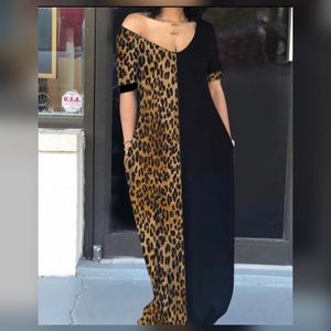 Leopard Print Color-block Dress
